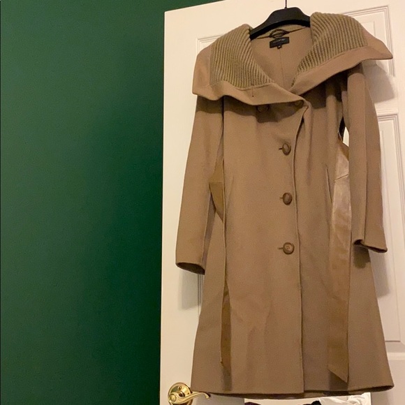 Mackage wool and knit coat w/leather belt in camel - Picture 2 of 8